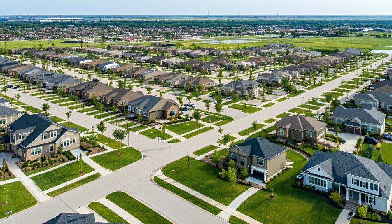 Aerial view of a residential community in Fort Worth