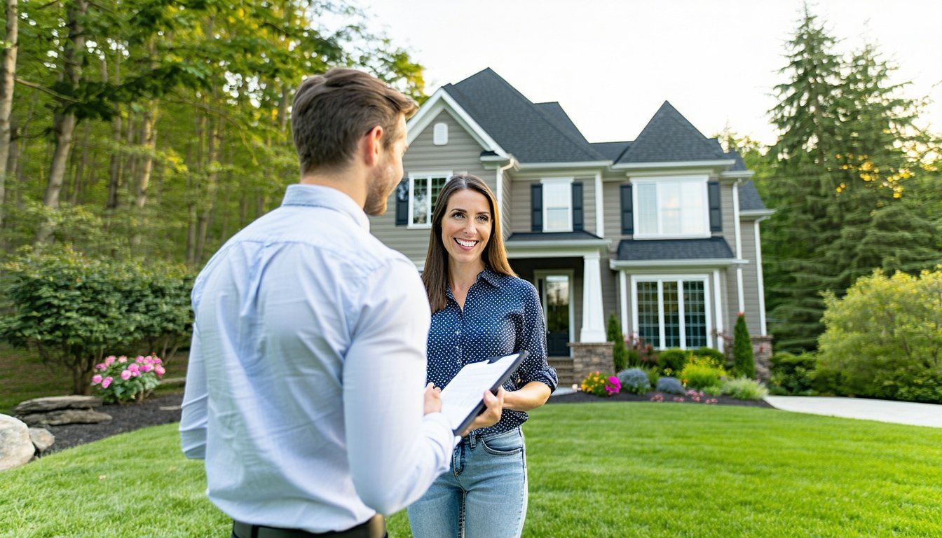 Experienced real estate agent showing a home to a couple