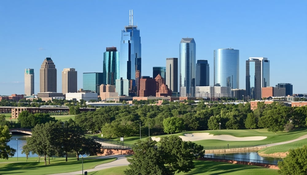 Dallas-Fort Worth skyline with residential neighborhoods
